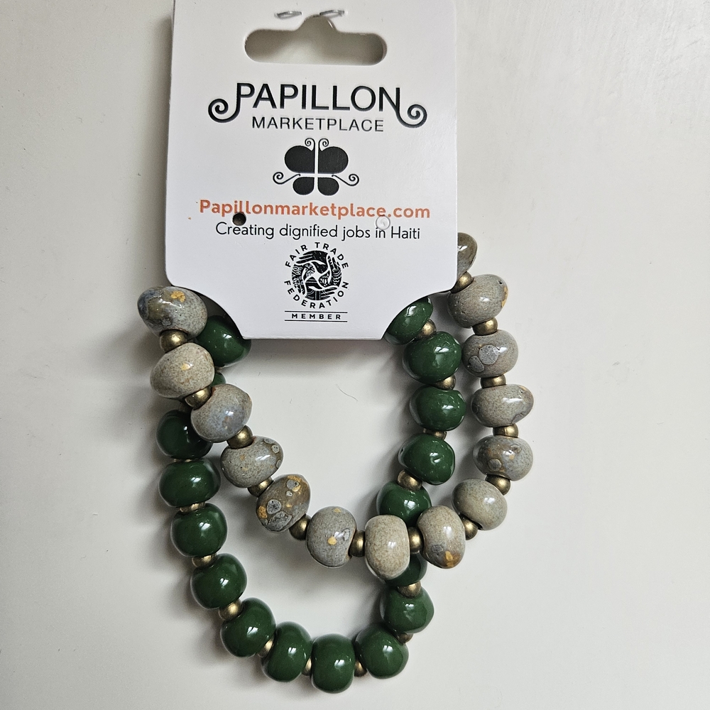 NWT Green and Grey Beaded Bracelet Set